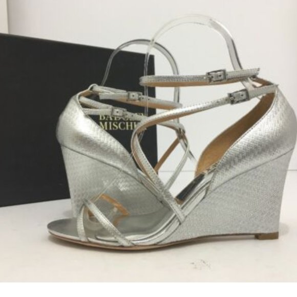 Badgley Mischka Melaney II Silver Wedges - Picture 1 of 6